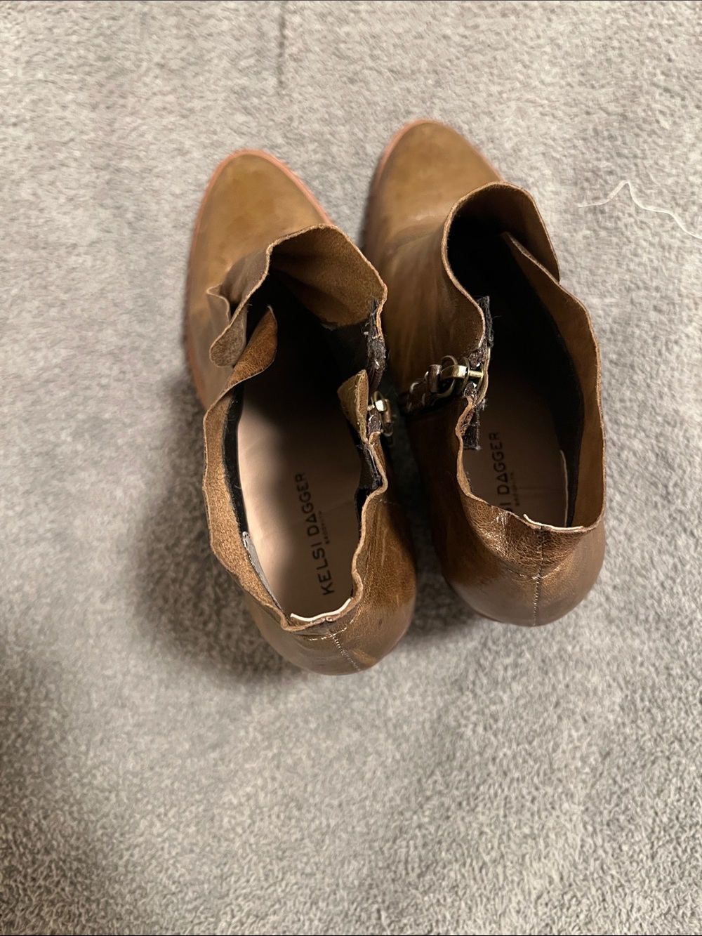 Women’s Brown Leather Ankle Booties with Stacked Heel - Picture 4 of 7